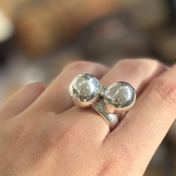 Grosse bague Métal ajustable SPHERIK - Deux anneaux avec boules TAILLE 53