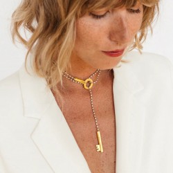 Collier Ras de cou Chaîne argent & Décor CLE coulissant design doré