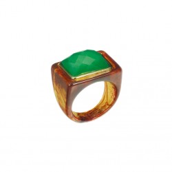 Bague large FIRESTONE GREEN QUARTZ Résine AMBRE - Cabochon rectangle vert - Lucas Jack