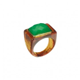Bague large FIRESTONE GREEN QUARTZ Résine AMBRE - Cabochon rectangle vert - Lucas Jack
