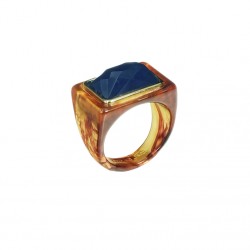Bague large FIRESTONE BLUE QUARTZ Résine AMBRE - Cabochon rectangle bleu - Lucas jack