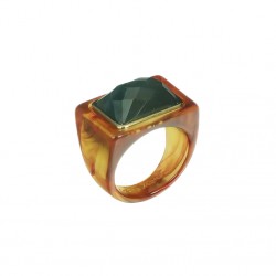 Bague large FIRESTONE LABRADORITE Résine AMBRE - Cabochon rectangle gris - Lucas Jack
