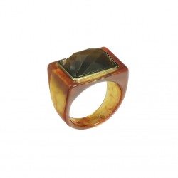 Bague large FIRESTONE OEIL DE TIGRE Résine AMBRE - Cabochon rectangle marron - Lucas jack