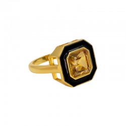 Bague CABA Or - Email marron  & Quartz Champagne - Une à Une