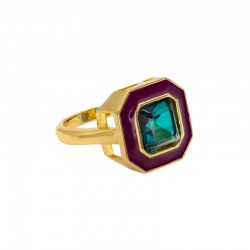 Bague CABA Or - Email bordeaux & Quartz Indigolite bleue- Une à Une