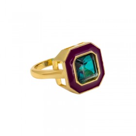 Bague CABA Or - Email bordeaux & Quartz Indigolite bleue- Une à Une