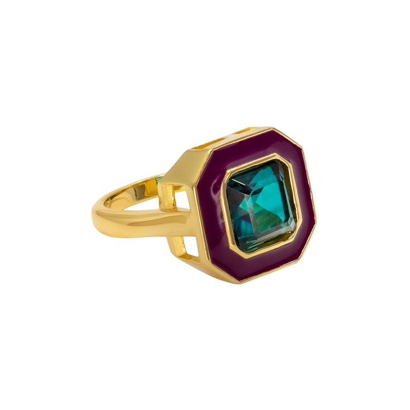 Bague CABA Or - Email bordeaux & Quartz Indigolite bleue- Une à Une
