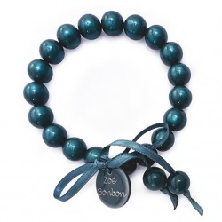 Bracelet élastiqué Perles Résine BLEU CANARD NACRE & ruban satin - 1cm - ZOE BONBON