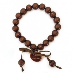 Bracelet élastiqué Perles Résine MARRON GLACE NACRE & ruban satin - 1cm - ZOE BONBON