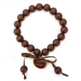 Bracelet élastiqué Perles Résine MARRON GLACE NACRE & ruban satin - 1cm - ZOE BONBON