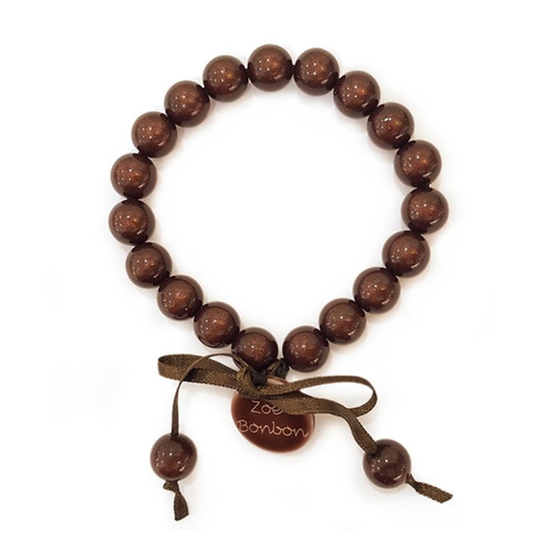 Bracelet élastiqué Perles Résine MARRON GLACE NACRE & ruban satin - 1cm - ZOE BONBON Bracelet élastiqué Perles Résine MARRON GLACE NACRE & ruban satin - 1cm - ZOE BONBON