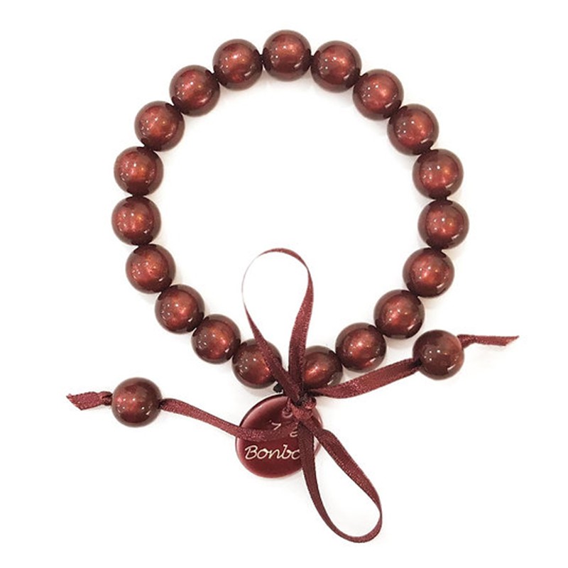 Bracelet élastiqué Perles Résine VIN NACRE & ruban satin - 1cm - ZOE BONBON Bracelet élastiqué Perles Résine VIN NACRE & ruban satin - 1cm - ZOE BONBON