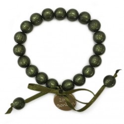 Bracelet élastiqué Perles Résine VERT PALUDE NACRE & ruban satin - 1cm - ZOE BONBON
