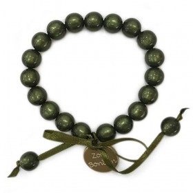 Bracelet élastiqué Perles Résine VERT PALUDE NACRE & ruban satin - 1cm - ZOE BONBON