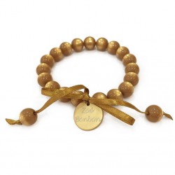 Bracelet élastiqué Perles Résine CARAMEL NACRE & ruban satin - 1cm