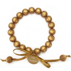 Bracelet élastiqué Perles Résine CARAMEL NACRE & ruban satin - 1cm - ZOE BONBON