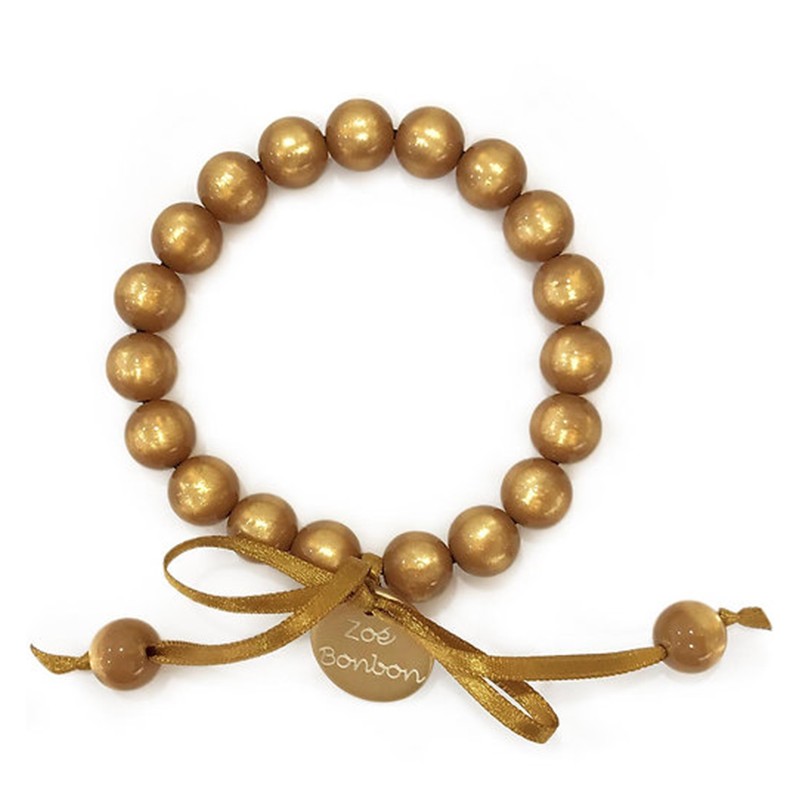 Bracelet élastiqué Perles Résine CARAMEL NACRE & ruban satin - 1cm - ZOE BONBON Bracelet élastiqué Perles Résine CARAMEL NACRE & ruban satin - 1cm - ZOE BONBON