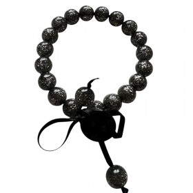 Bracelet élastiqué Perles Résine NOIR PAILLETTE & ruban satin - 1cm - ZOE BONBON