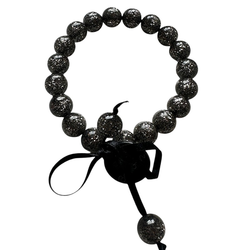 Bracelet élastiqué Perles Résine NOIR PAILLETTE & ruban satin - 1cm - ZOE BONBON Bracelet élastiqué Perles Résine NOIR PAILLETTE & ruban satin - 1cm - ZOE BONBON