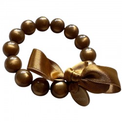 Bracelet élastiqué Perles Résine CARAMEL NACRE & ruban satin - 1,4 cm