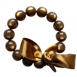 Bracelet élastiqué Perles Résine CARAMEL NACRE & ruban satin - 1,4 cm - ZOE BONBON