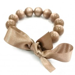 Bracelet élastiqué Perles Résine MARRON GLACE NACRE & ruban satin - 1,4 cm - ZOE BONBON