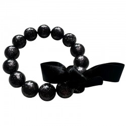 Bracelet élastiqué Perles Résine NOIR PAILLETTE & ruban satin - 1,4 cm - ZOE BONBON