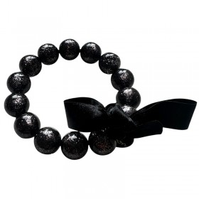 Bracelet élastiqué Perles Résine NOIR PAILLETTE & ruban satin - 1,4 cm - ZOE BONBON