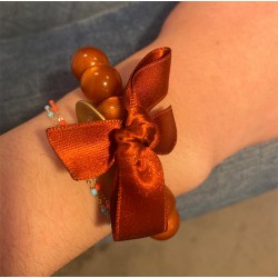 Bracelet élastiqué Perles Résine TERRACOTTA NACRE & ruban satin - 1,4 cm