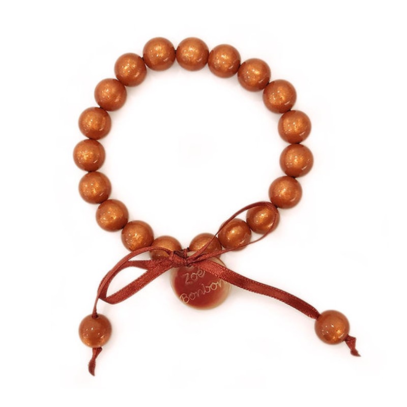 Bracelet élastiqué Perles Résine TERRACOTTA NACRE & ruban satin - 1cm - ZOE BONBON