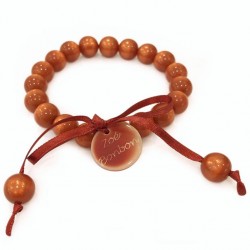 Bracelet élastiqué Perles Résine TERRACOTTA NACRE & ruban satin - 1cm