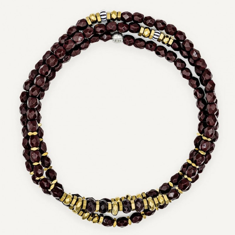 Collier & Bracelet BLONDIE 3 BORDEAUX tours - Perles Bohèmes, Nacres & Hématites gold - TÊTES BLONDES