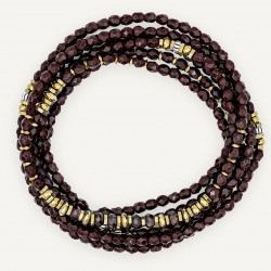 Collier & Bracelet BLONDIE 6 BORDEAUX tours - Perles Bohèmes, Nacres & Hématites gold - TÊTES BLONDES