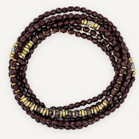 Collier & Bracelet BLONDIE 6 BORDEAUX tours - Perles Bohèmes, Nacres & Hématites gold - TÊTES BLONDES