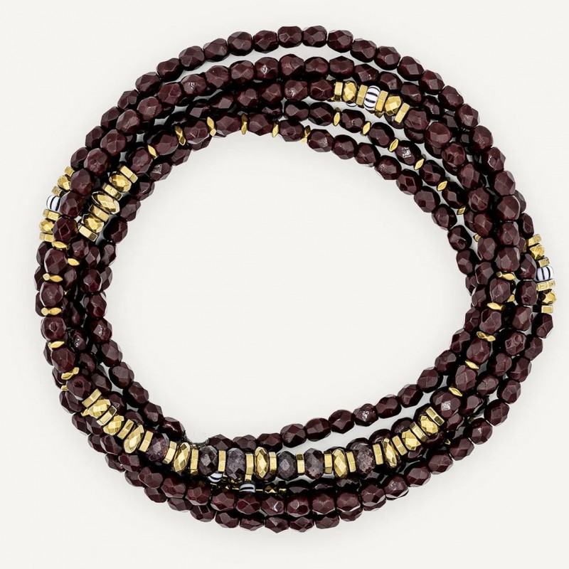 Collier & Bracelet BLONDIE 6 BORDEAUX tours - Perles Bohèmes, Nacres & Hématites gold - TÊTES BLONDES