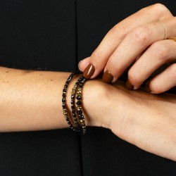 Collier Bracelet BLONDIE MIDNIGHT 3 tours - Perles noires & Hématites gold