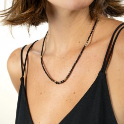 Collier Bracelet BLONDIE MIDNIGHT 3 tours - Perles noires & Hématites gold