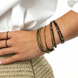 Collier Bracelet BLONDIE MIDNIGHT 3 tours - Perles noires & Hématites gold