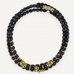 Collier & Bracelet BLONDIE MIDNIGHT 3 tours - Perles Bohèmes, Nacres & Hématites gold - TÊTES BLONDES