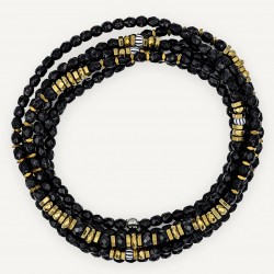 Collier & Bracelet BLONDIE MIDNIGHT 6 tours - Perles Bohèmes, Nacres & Hématites gold - TÊTES BLONDES