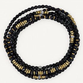 Collier & Bracelet BLONDIE MIDNIGHT 6 tours - Perles Bohèmes, Nacres & Hématites gold - TÊTES BLONDES