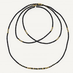 Collier & Bracelet BLONDIE MIDNIGHT 6 tours - Perles Bohèmes, Nacres & Hématites gold