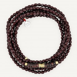 Collier & Bracelet NADEGE BORDEAUX 6 tours - Perles Bohèmes, Jaspes & Hématites gold - TÊTES BLONDES
