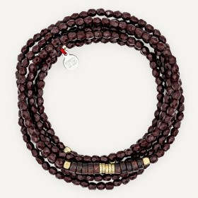 Collier & Bracelet NADEGE BORDEAUX 6 tours - Perles Bohèmes, Jaspes & Hématites gold - TÊTES BLONDES