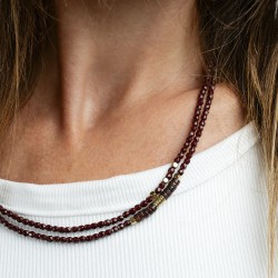 Collier & Bracelet NADEGE BORDEAUX 6 tours - Perles Bohèmes, Jaspes & Hématites gold
