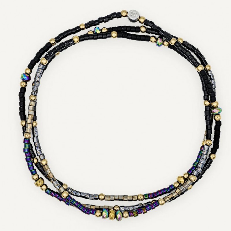 Collier & Bracelet STELLA ALMA VIOLET 3 tours - Hématites gold & violette - TÊTES BLONDES
