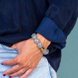 Bracelet élastiqué BOMBOM CINZA - Perles pastilles bombées gris Bracelet élastiqué BOMBOM CINZA - Perles pastilles bombées gris