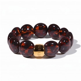 Bracelet élastiqué BOMBOM JAGUAR - Perles pastilles bombées ambre & noir - PARABAYA