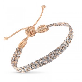 Bracelet ZYN 1 Peach Grey Pearl - fils d'or tressés doré - Maaÿaz