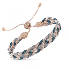 Bracelet AYLA 2 Rose Gold Silver Nickel Blue - Fils d'or tressés - Maaÿaz